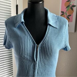 Abercrombie & Fitch Blue Ribbed Zip-Up Top